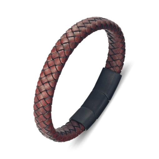 BLAZE Leather Stainless Steel Braided Brown Matte Black Bracelet