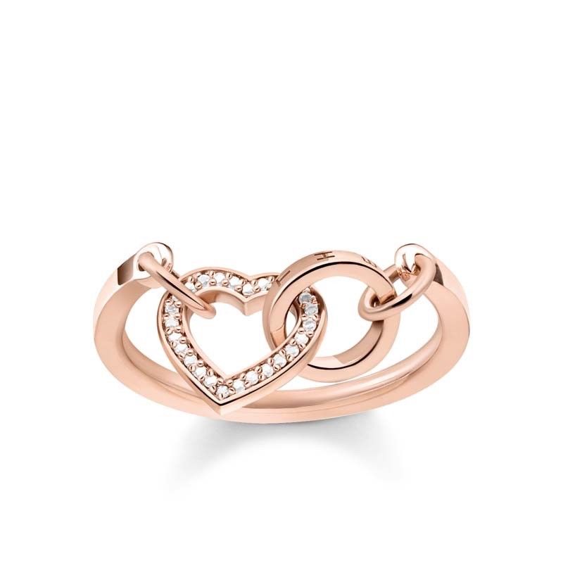 Heart Ring Thomas Sabo Diamond Ring Thomas Sabo Rose Gold CZ Together Heart Ring TR2142R – B S