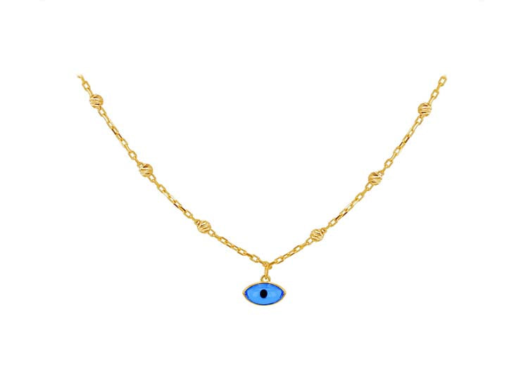 9K Yellow Gold Evil Eye Dc Ball Necklace 41 + 2.5cm - B & S Lyncris Jewellers