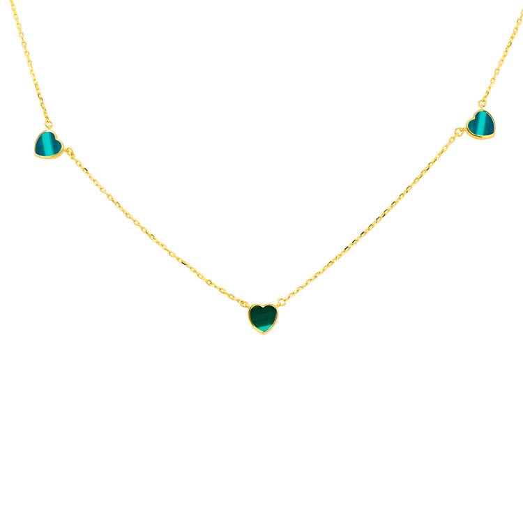9K Yellow Gold Malachite Heart Necklace 41+2.5cm - B & S Lyncris Jewellers