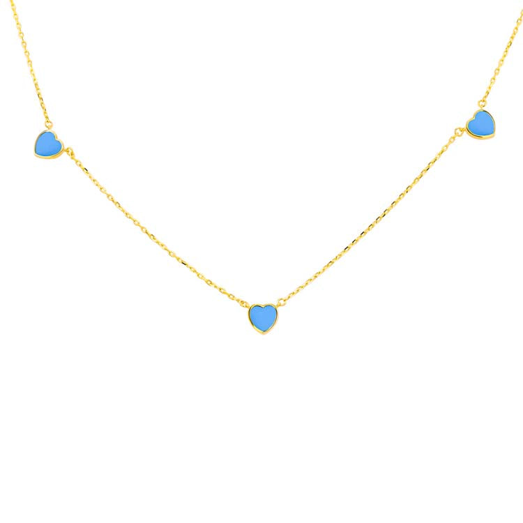 9K Yellow Gold Turquoise Heart Necklace 41+2.5cm - B & S Lyncris Jewellers