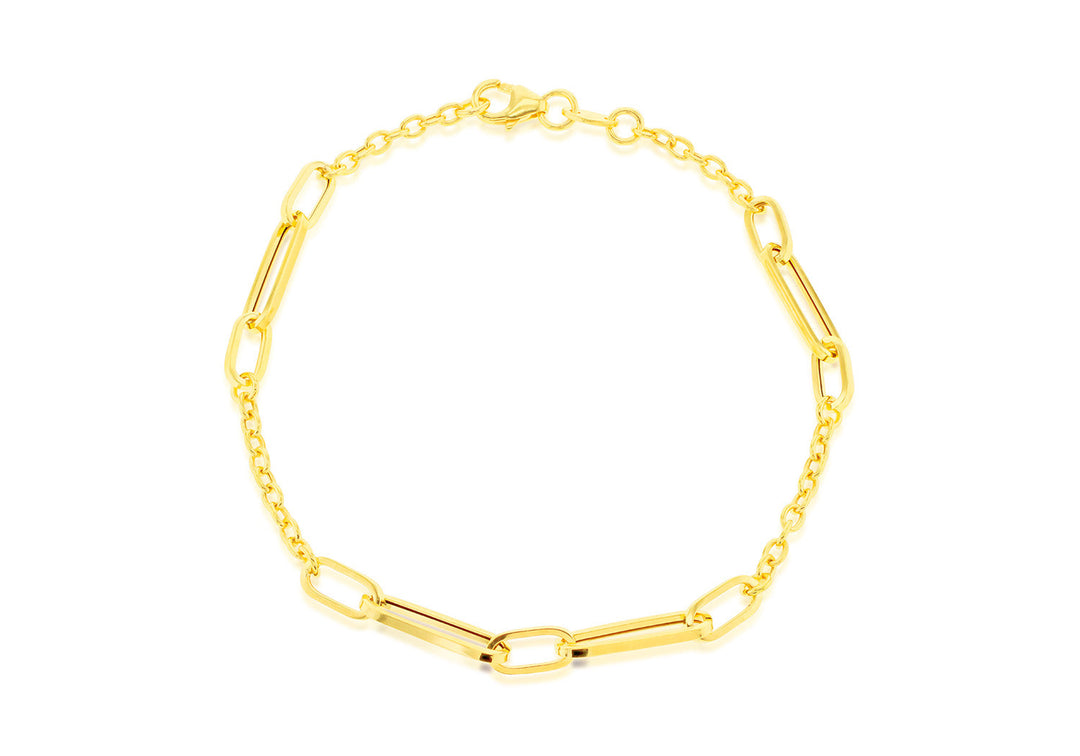 9K Yellow Gold Long Open Link Station Bracelet 19 cm