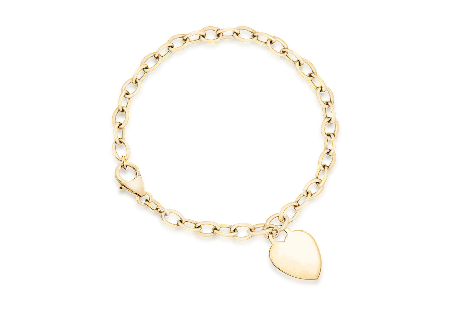 9K Yellow Gold Oval Belcher & Heart Tag Bracelet 18 cm - B & S Lyncris Jewellers
