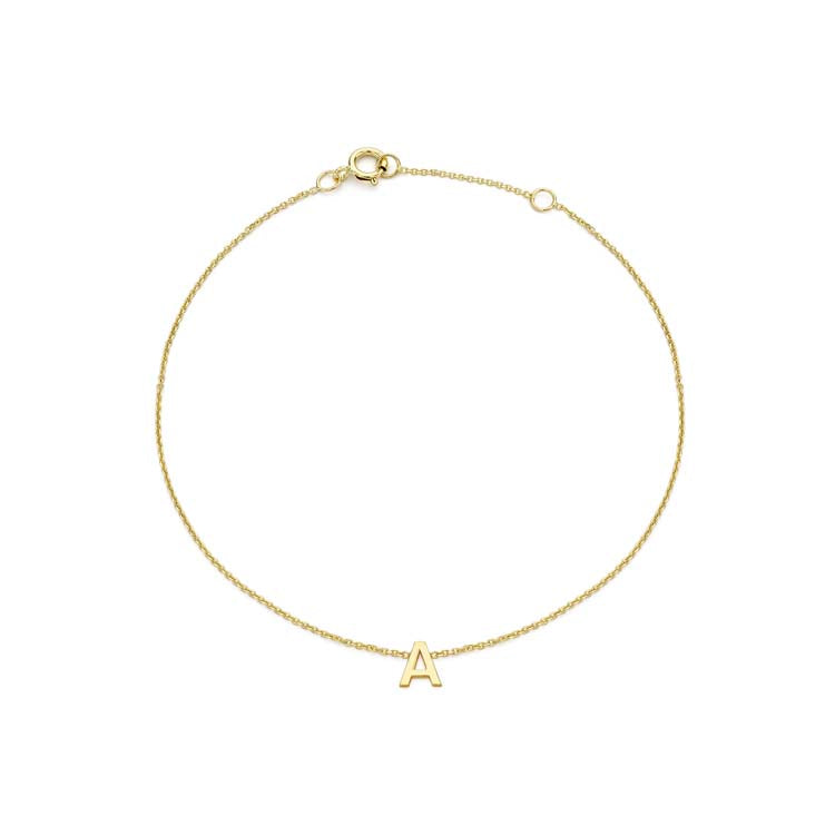 9K Yellow Gold Mini Initial 'A' Bracelet 15.5-19cm - B & S Lyncris Jewellers