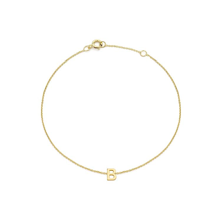 9K Yellow Gold Mini Initial 'B' Bracelet 15.5-19cm - B & S Lyncris Jewellers