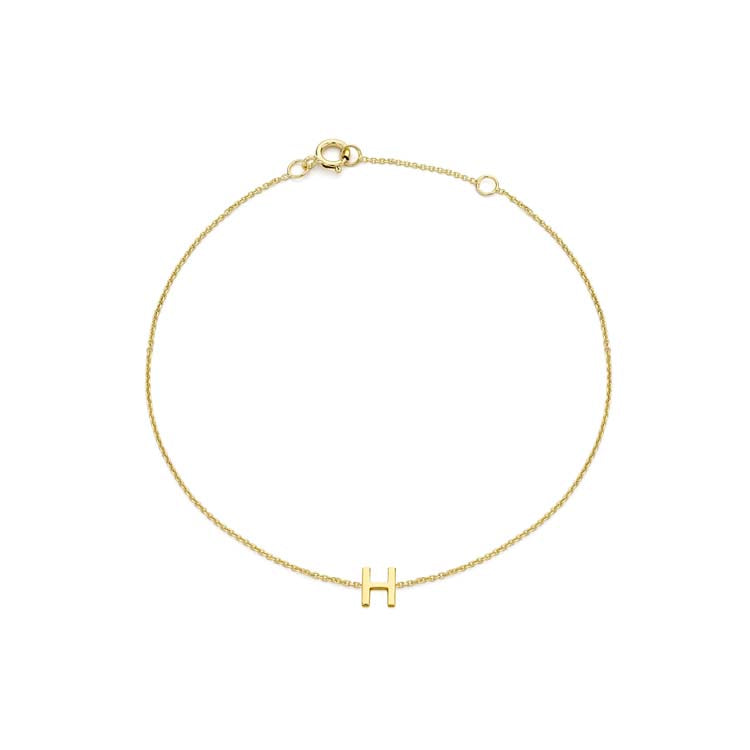 9K Yellow Gold Mini Initial 'H' Bracelet 15.5-19cm - B & S Lyncris Jewellers