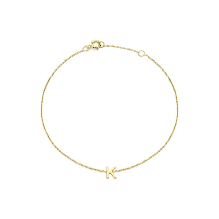 9K Yellow Gold Mini Initial 'K' Bracelet 15.5-19cm - B & S Lyncris Jewellers