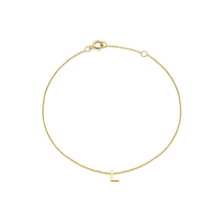 9K Yellow Gold Mini Initial 'L' Bracelet 15.5-19cm