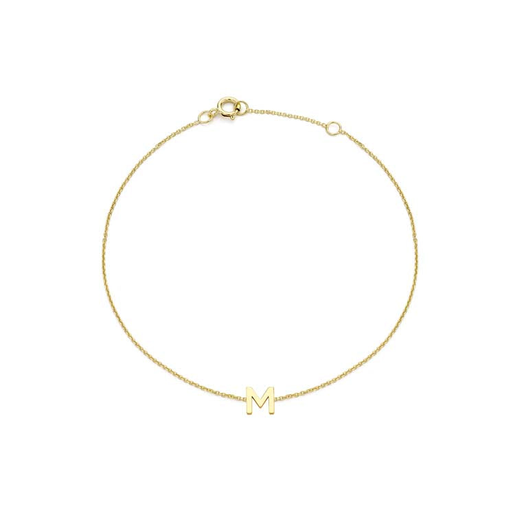 9K Yellow Gold Mini Initial 'M' Bracelet 15.5-19cm - B & S Lyncris Jewellers