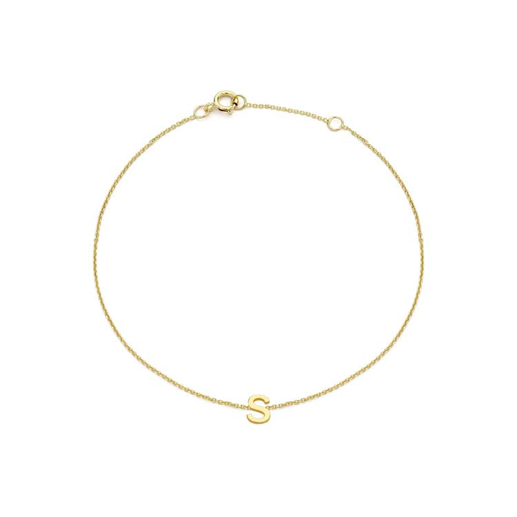 9K Yellow Gold Mini Initial 'S' Bracelet 15.5-19cm - B & S Lyncris Jewellers