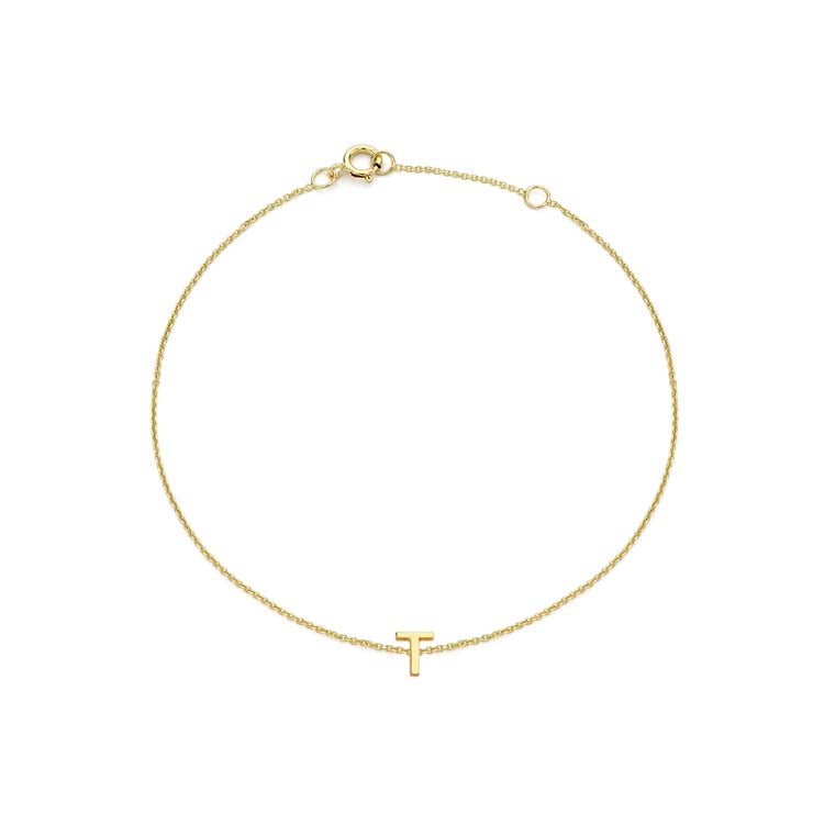 9K Yellow Gold Mini Initial 'T' Bracelet 15.5-19cm - B & S Lyncris Jewellers