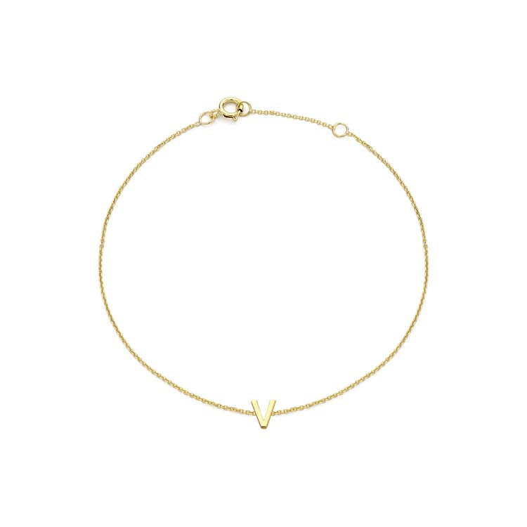 9K Yellow Gold Mini Initial 'V' Bracelet 15.5-19cm - B & S Lyncris Jewellers