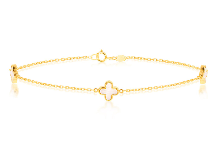 9K Yellow Gold 3 Mother-of-Pearl Petal Bracelet 19 cm