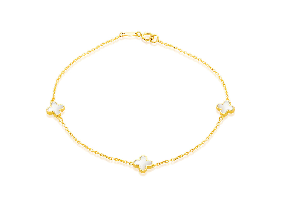 9K Yellow Gold 3 Mother-of-Pearl Petal Bracelet 19 cm
