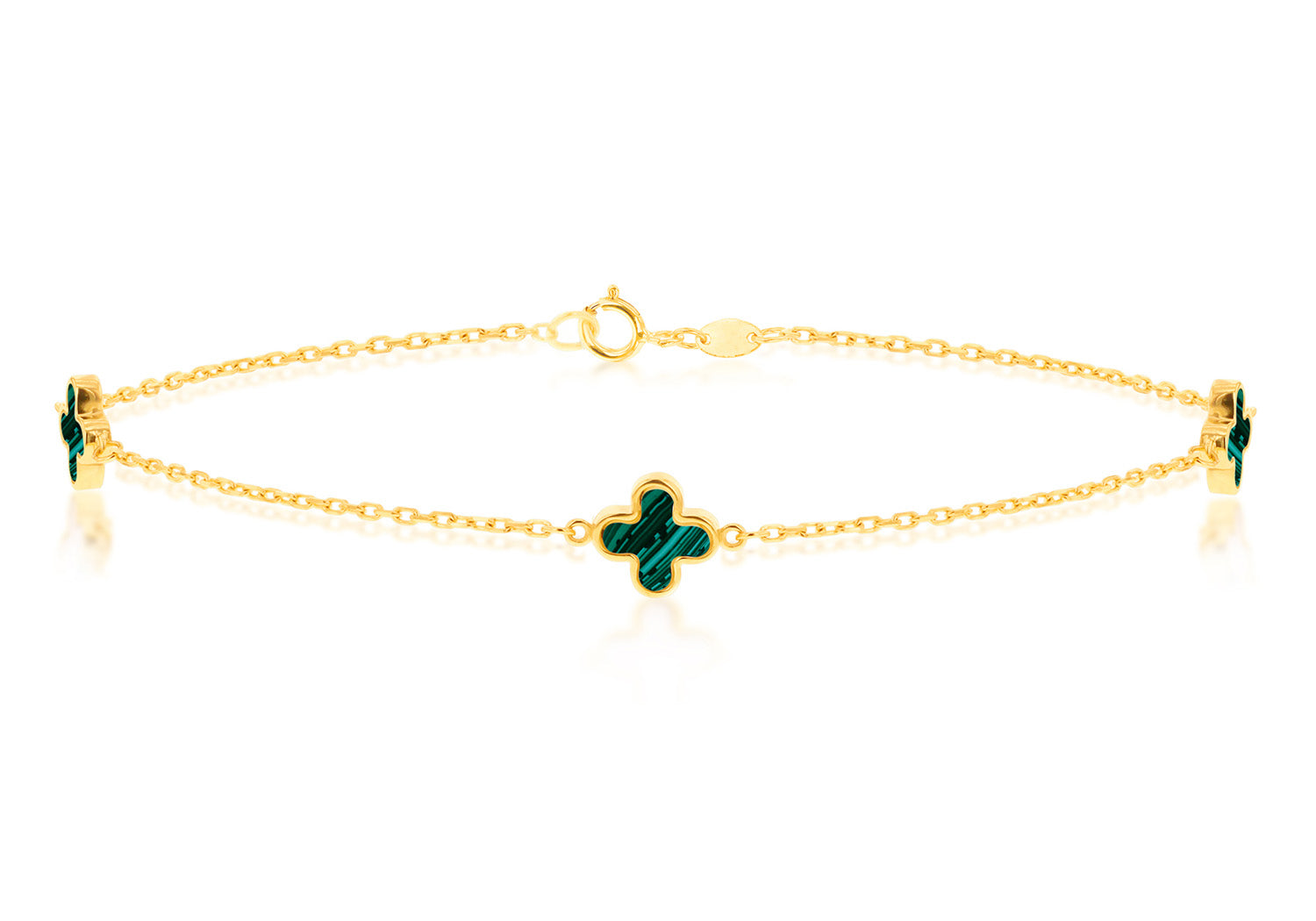9K Yellow Gold 3 Malachite Petal Bracelet 19 cm - B & S Lyncris Jewellers