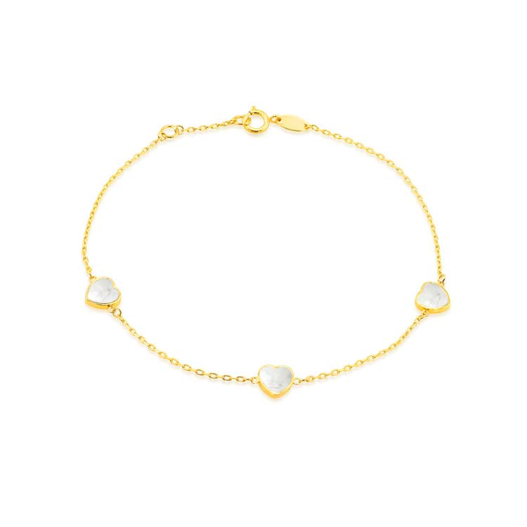 9K Yellow Gold Mop Heart Bracelet 19cm - B & S Lyncris Jewellers