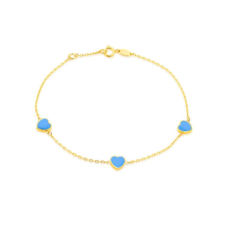 9K Yellow Gold Turquoise Heart Bracelet 19cm - B & S Lyncris Jewellers