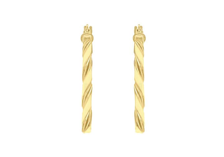 9K Yellow Gold Flat Twist Hoops 20 mm