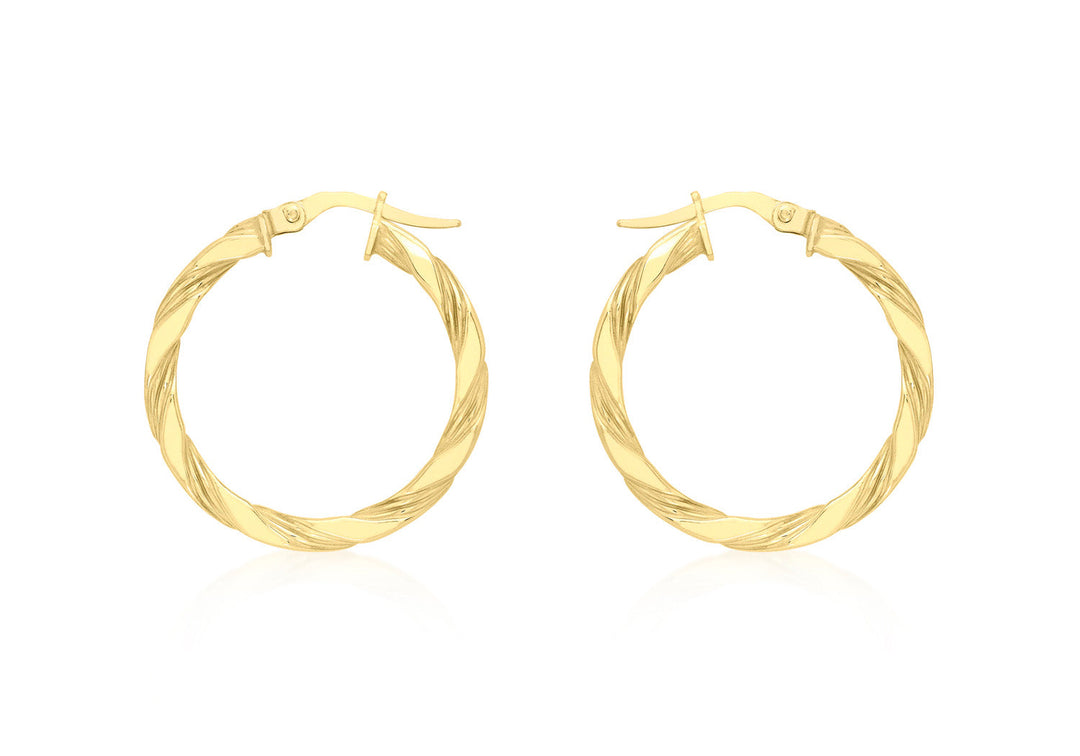 9K Yellow Gold Flat Twist Hoops 20 mm