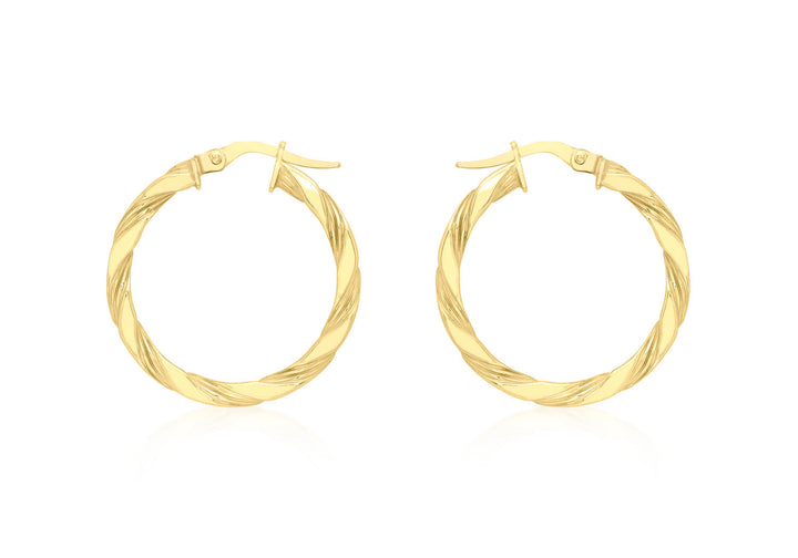 9K Yellow Gold Flat Twist Hoops 20 mm