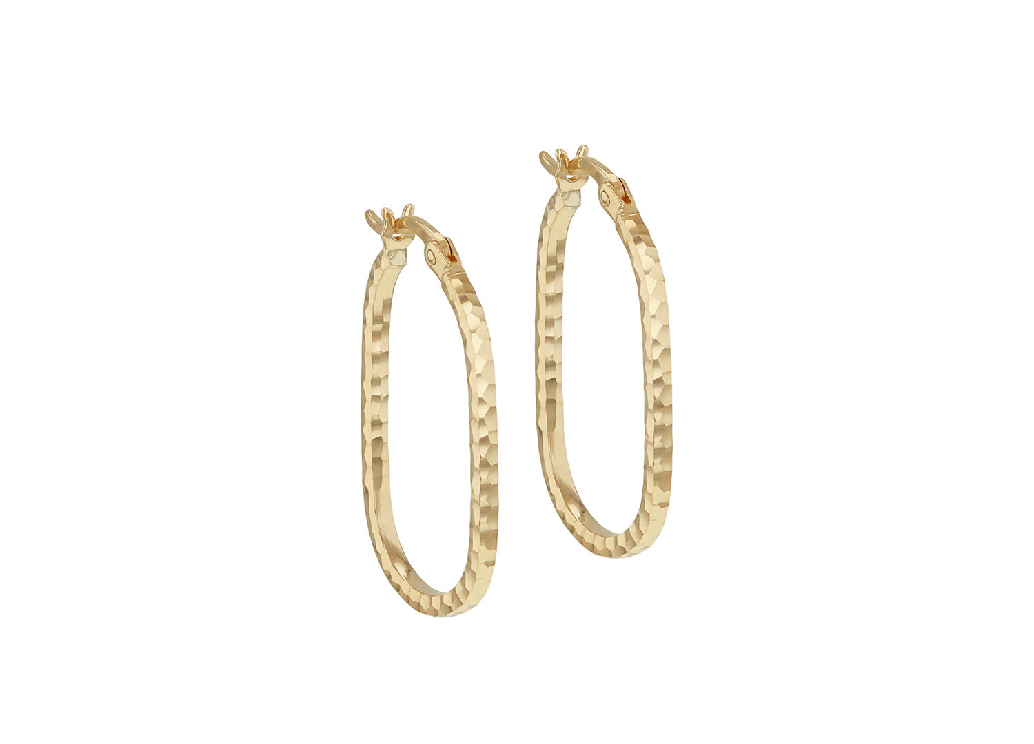 9K Yellow Gold Hollow Diamond-Cut Med Oval Hoop Earrings - B & S Lyncris Jewellers