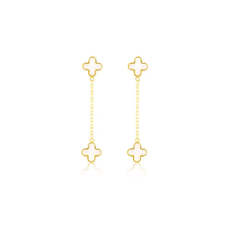 9K Yellow Gold Mop Petal Drop Earrings - B &amp; S Lyncris Jewellers