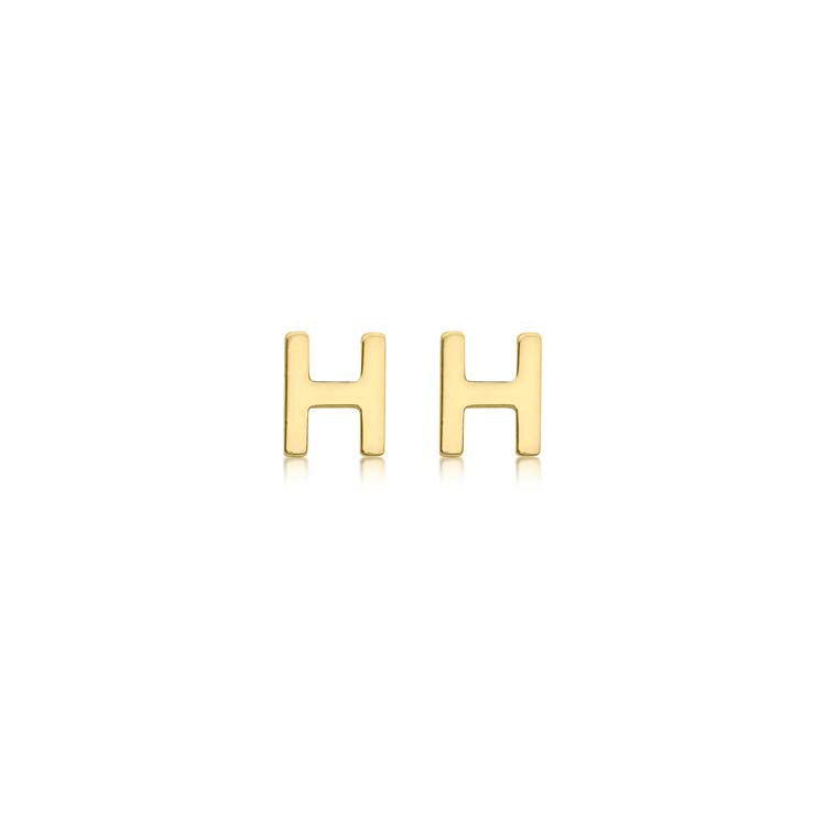 9K Yellow Gold Mini Initial 'H' Stud Earrings - B & S Lyncris Jewellers