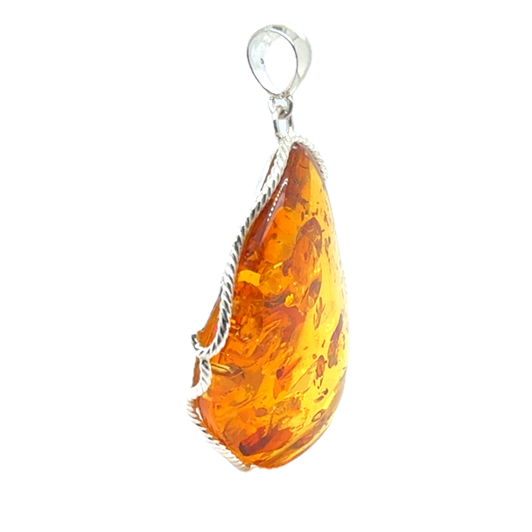 Sterling Silver Baltic Amber Large Drop Pendant