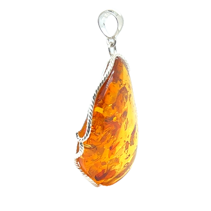 Sterling Silver Baltic Amber Large Drop Pendant