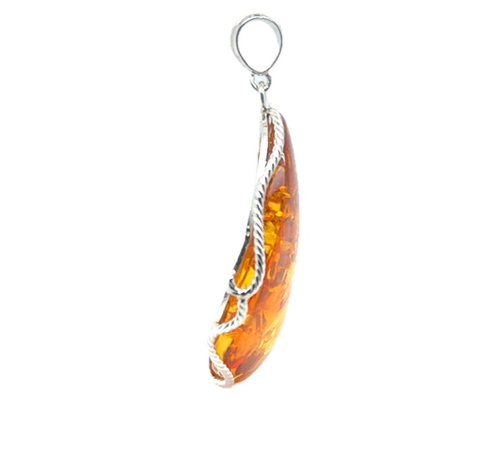 Sterling Silver Baltic Amber Large Drop Pendant