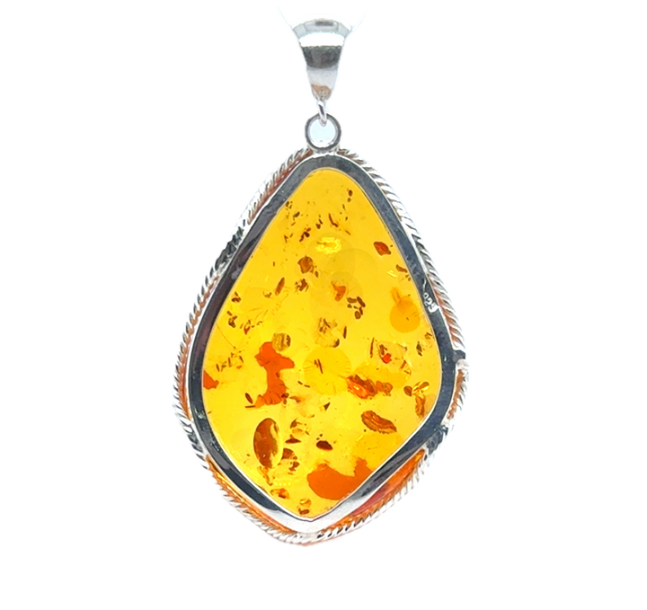 Sterling Silver Baltic Amber Large Drop Pendant