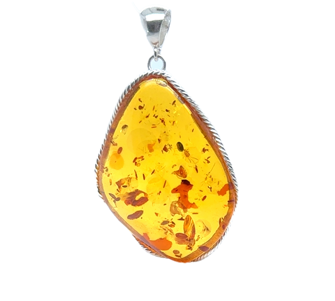 Sterling Silver Baltic Amber Large Drop Pendant