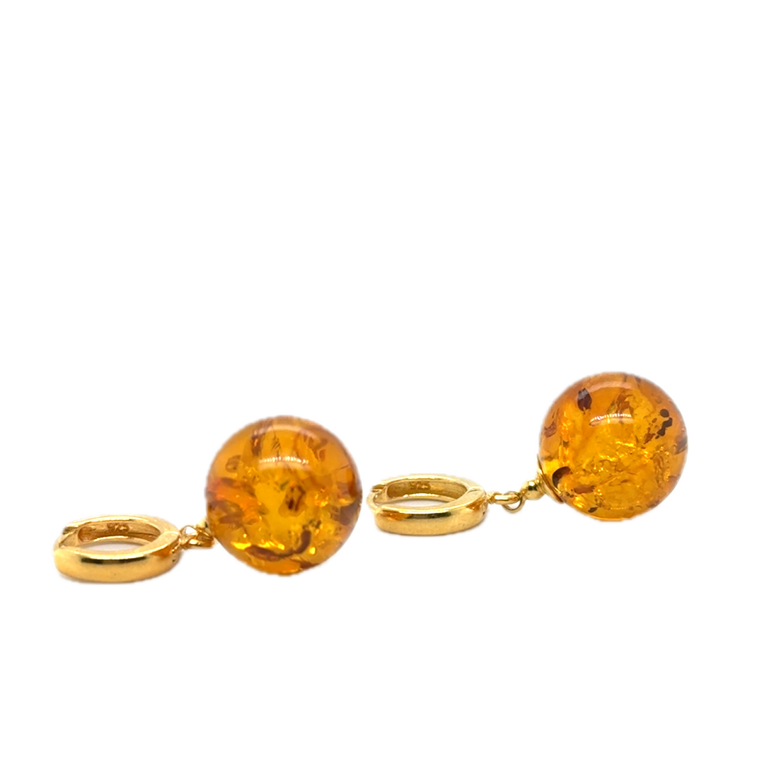 Gold Plated Baltic Amber Drop Ball Earrings