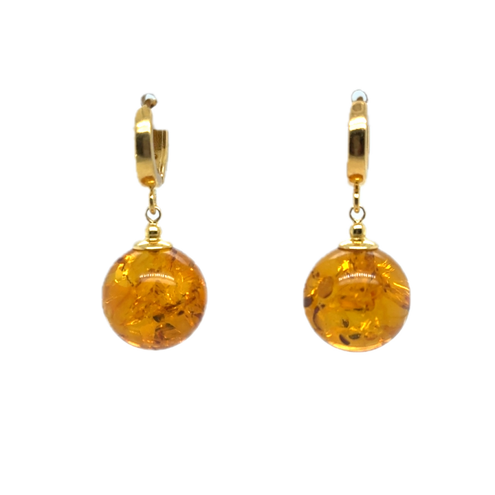 Gold Plated Baltic Amber Drop Ball Earrings