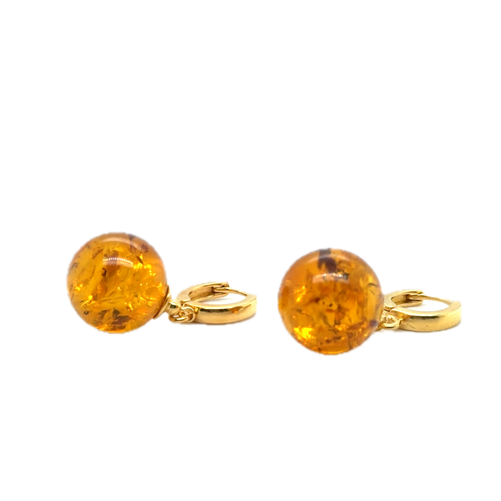 Gold Plated Baltic Amber Drop Ball Earrings
