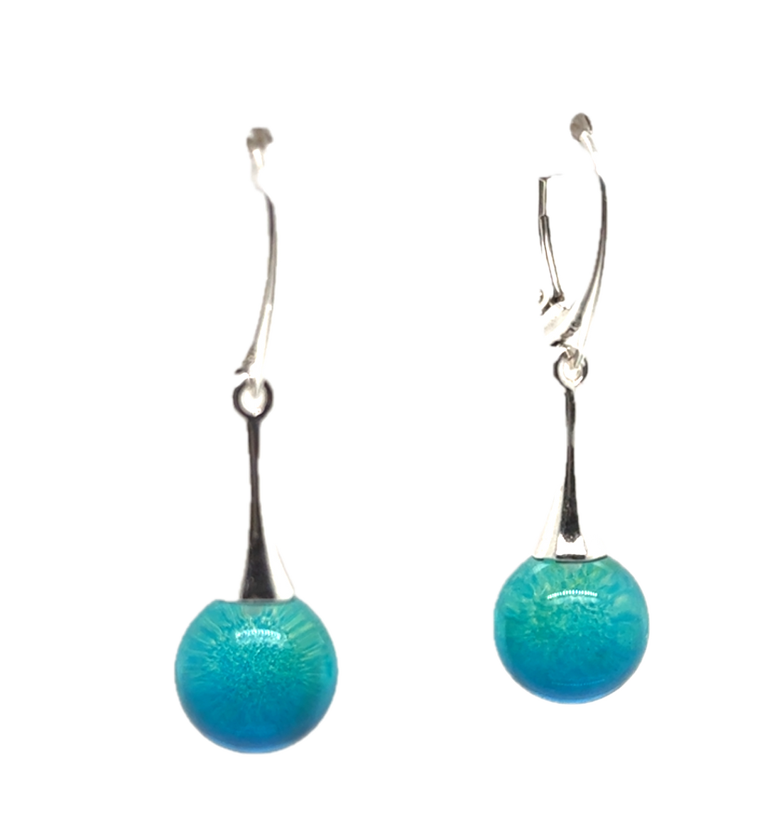 Sterling Silver Blue Baltic Amber Drop Ball Earrings