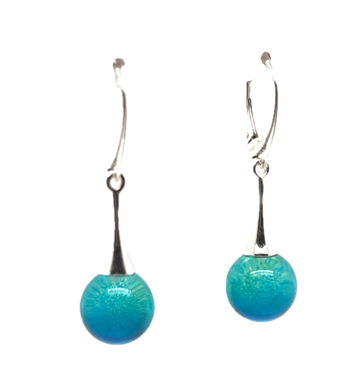 Sterling Silver Blue Baltic Amber Drop Ball Earrings