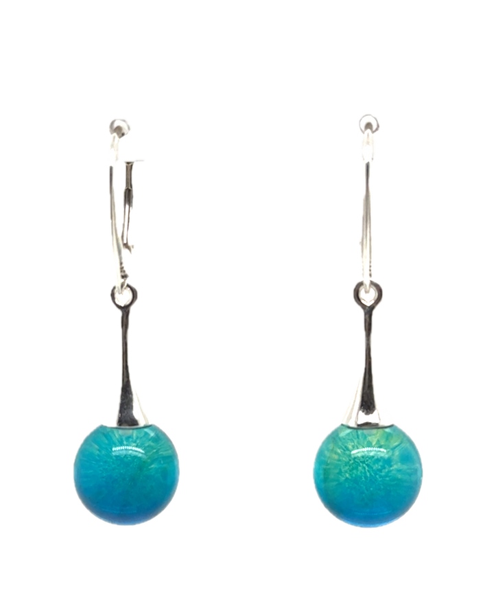 Sterling Silver Blue Baltic Amber Drop Ball Earrings