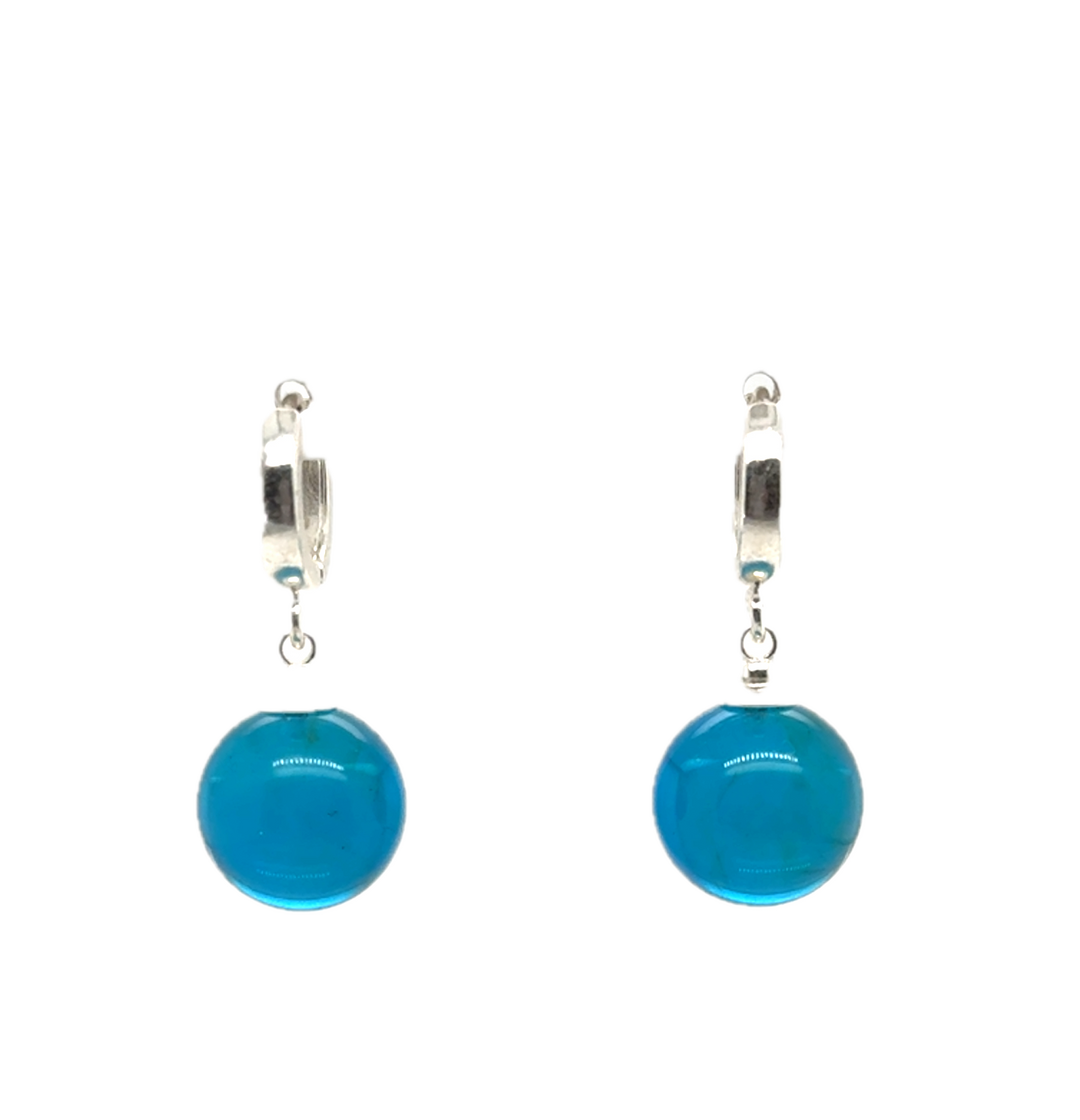 Sterling Silver Blue Baltic Amber Drop Ball Earrings
