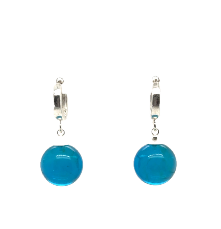 Sterling Silver Blue Baltic Amber Drop Ball Earrings