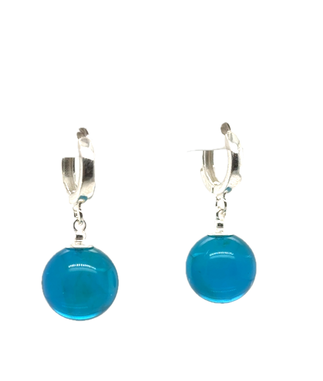 Sterling Silver Blue Baltic Amber Drop Ball Earrings