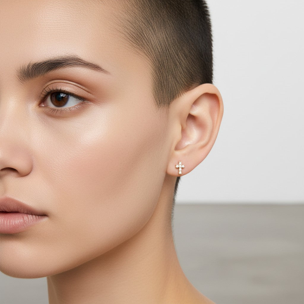 18ct Yellow Gold Claw Set Diamond Cross Earrings