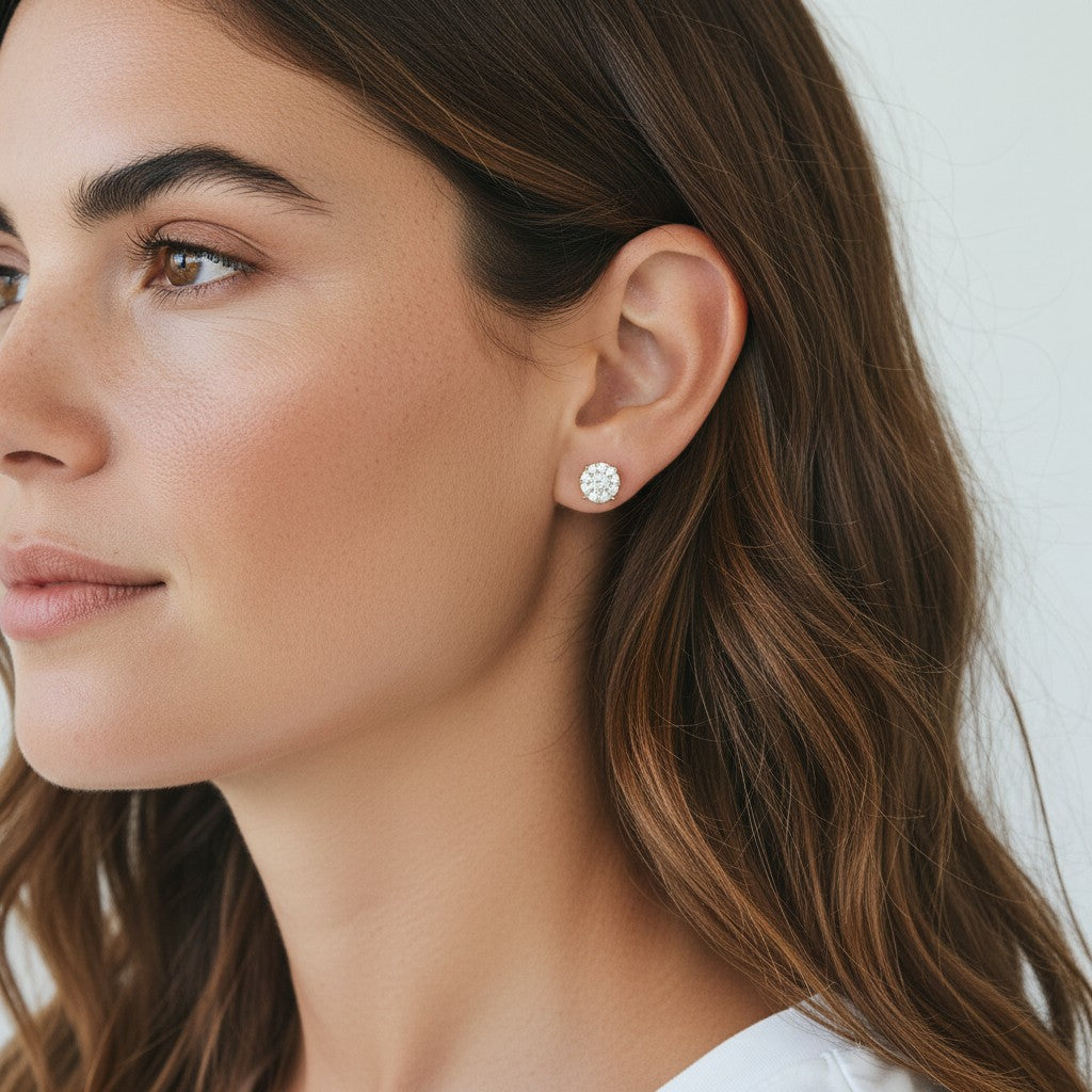 18ct Yellow Gold Cluster Set Diamond Stud Earrings