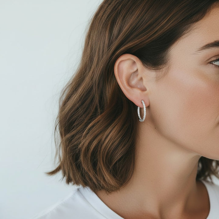 18ct White Gold Diamond Round Hoop Earrings