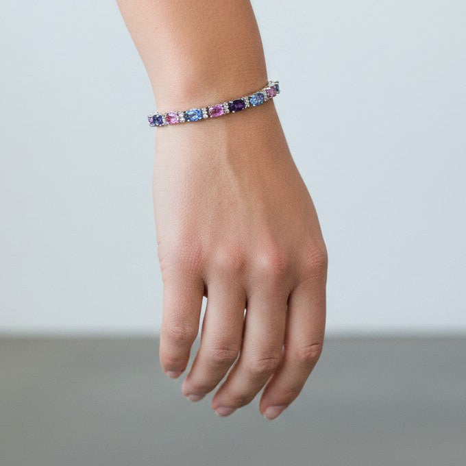 Sterling Silver Sapphire, Amethyst &amp; CZ Tennis Bracelet