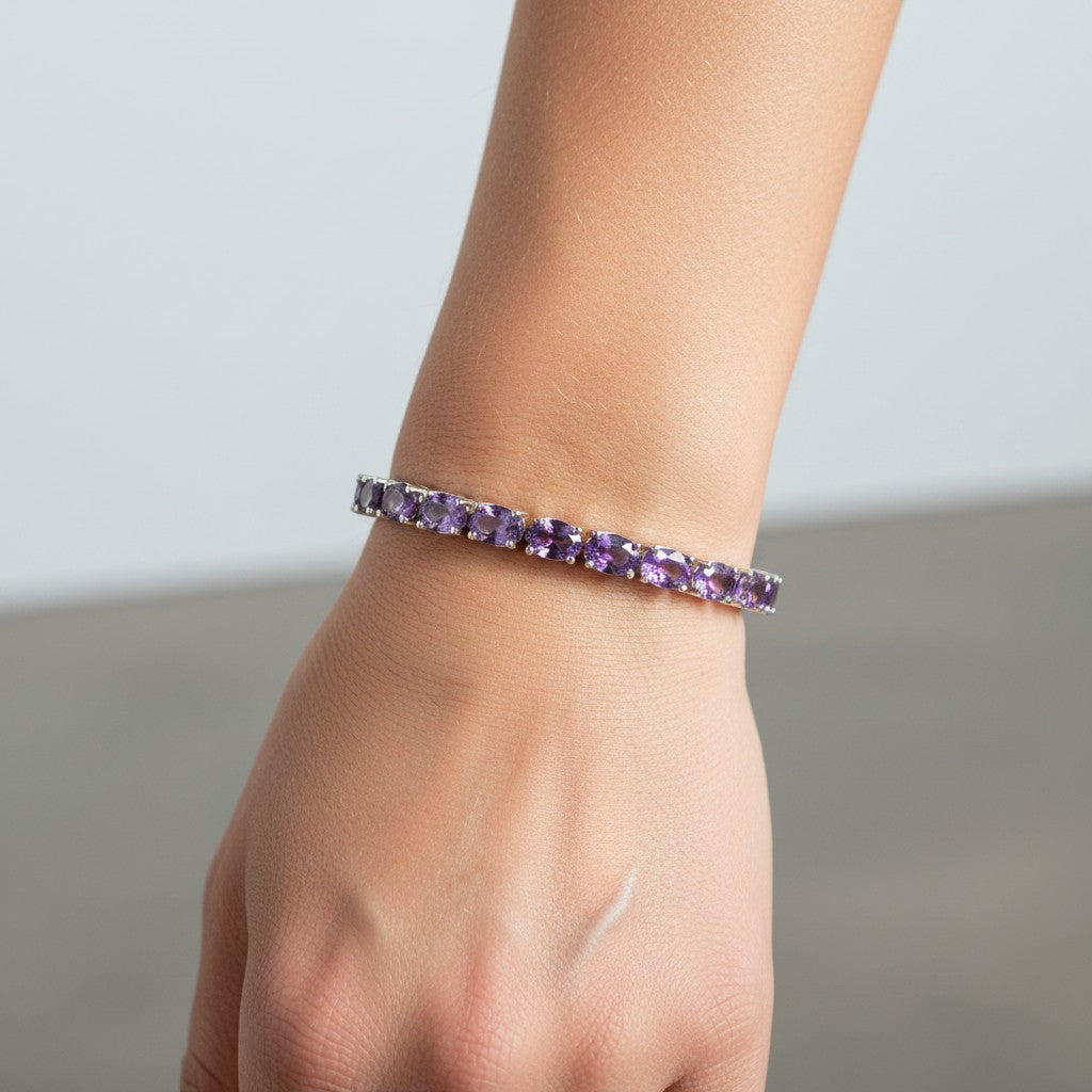 Sterling Silver Oval Amethyst Tennis Bracelet