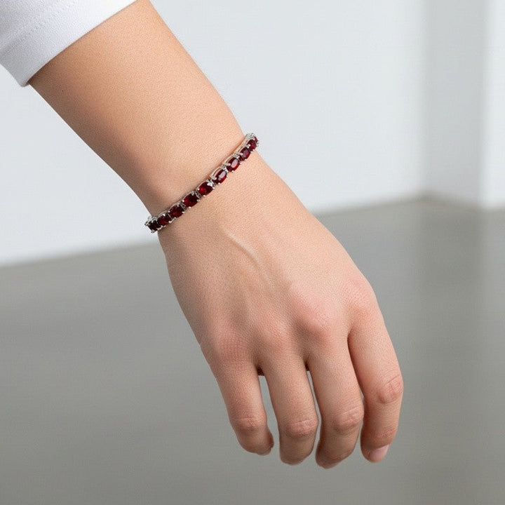 Sterling Silver Oval Garnet Tennis Bracelet