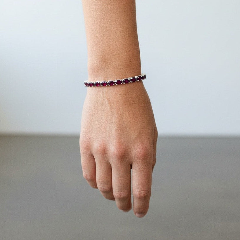 Sterling Silver Oval Rhodolite Tennis Bracelet