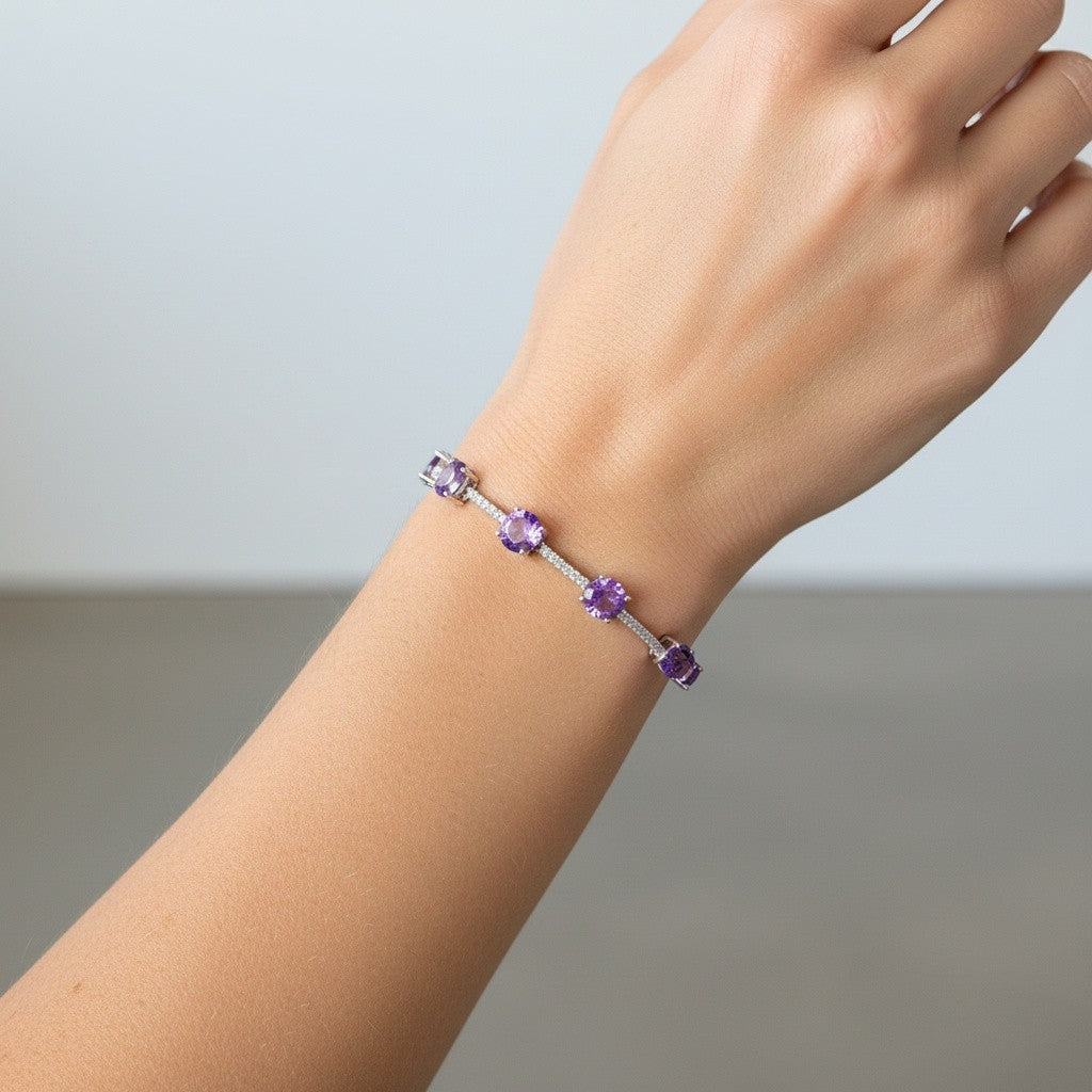 Sterling Silver Amethyst &amp; Moissanite Bracelet