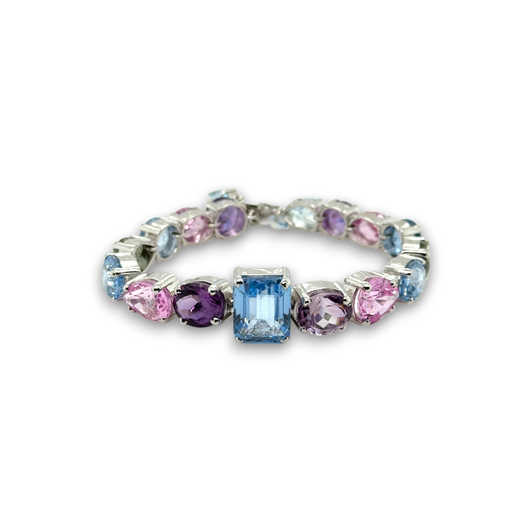 Sterling Silver Natural Mixed Gems Bracelet